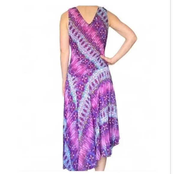 Rabbit Rabbit Boho Purple Multicolored Tie Dye Design Flowy Midi dress size 10 - Picture 2 of 5